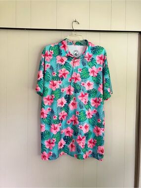 Proud 90 Golf is Fun Golf Polo Shirt Hawaiian Floral Men’s Large
